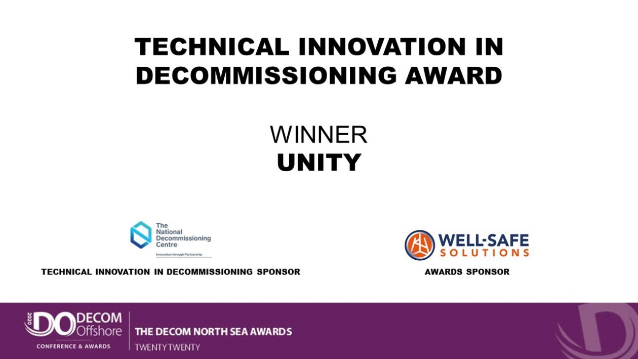 Unity scoops prestigious ‘Technical Innovation in Decommissioning’ award